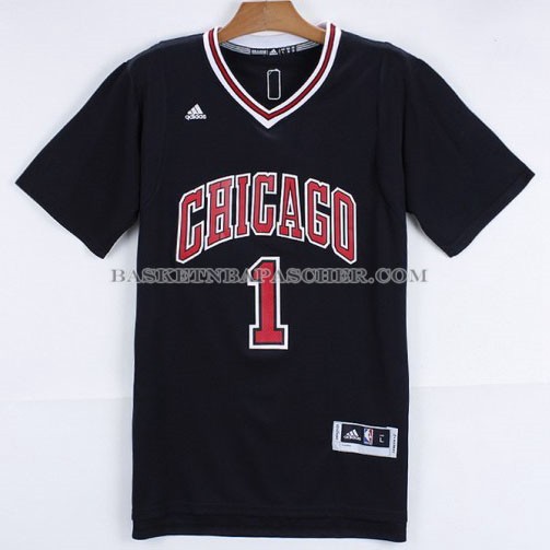 Maillot Manche Courte Chicago Bulls Rose Noir